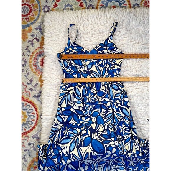 Maggie London Women Sun Dress Sz 10 Blue White Floral Resort Wear Vacation Maxi - Picture 4 of 9
